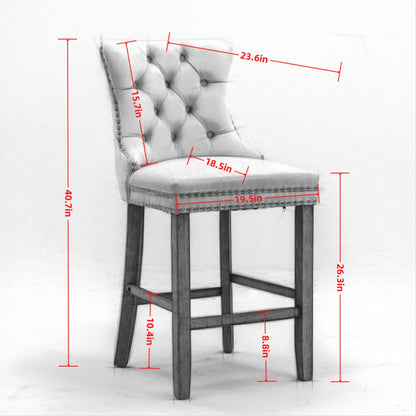 Beige Velvet Barstools Set of 2 - Modern Dining Chairs