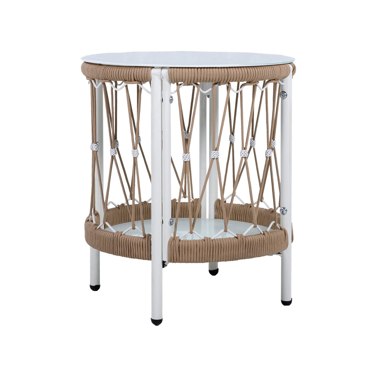 17.32" Bohemian Garden Accent Outdoor Side Table - Handwoven Rope with