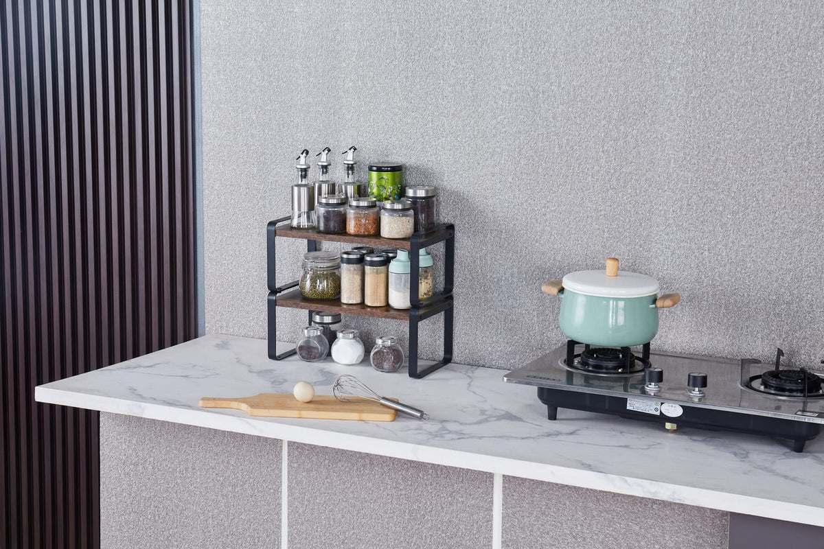 2 Tier Black Metal Shelf - Rustic Wood Display Shelves for Living Room