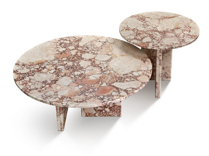 Pink Marble Round Coffee Table Set - 2 Piece