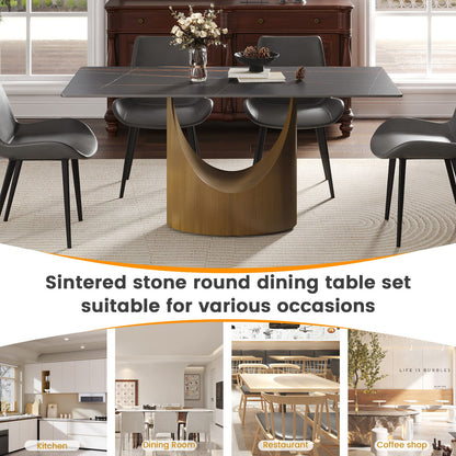 63 inch Modern Rectangular Dining Table in Sintered Stone Black