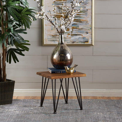 Rustic Industrial Wood and Metal Accent Table for Patio