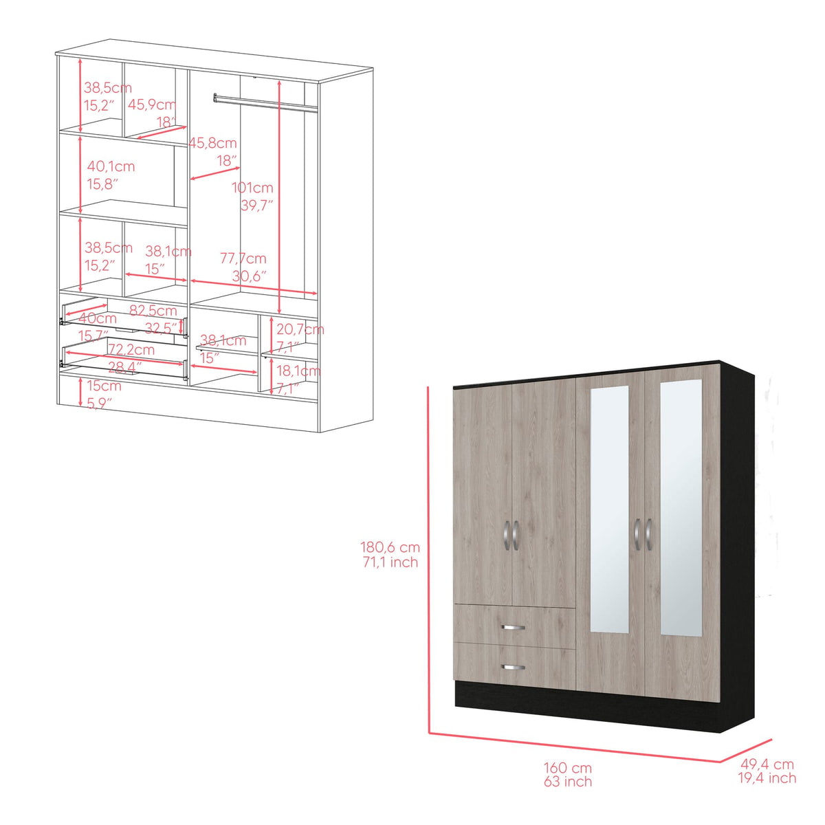 Light Gray Armoire Ron - Spacious Bedroom Storage