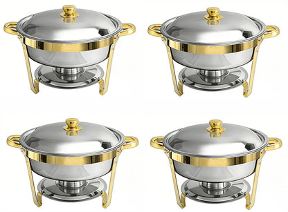 Round Stainless Steel Buffet Dish Set Rose Gold, Silver - 4 Pcs Catering Dish
