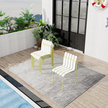Cream Yellow Metal Patio Chairs for Poolside or Garden Seating