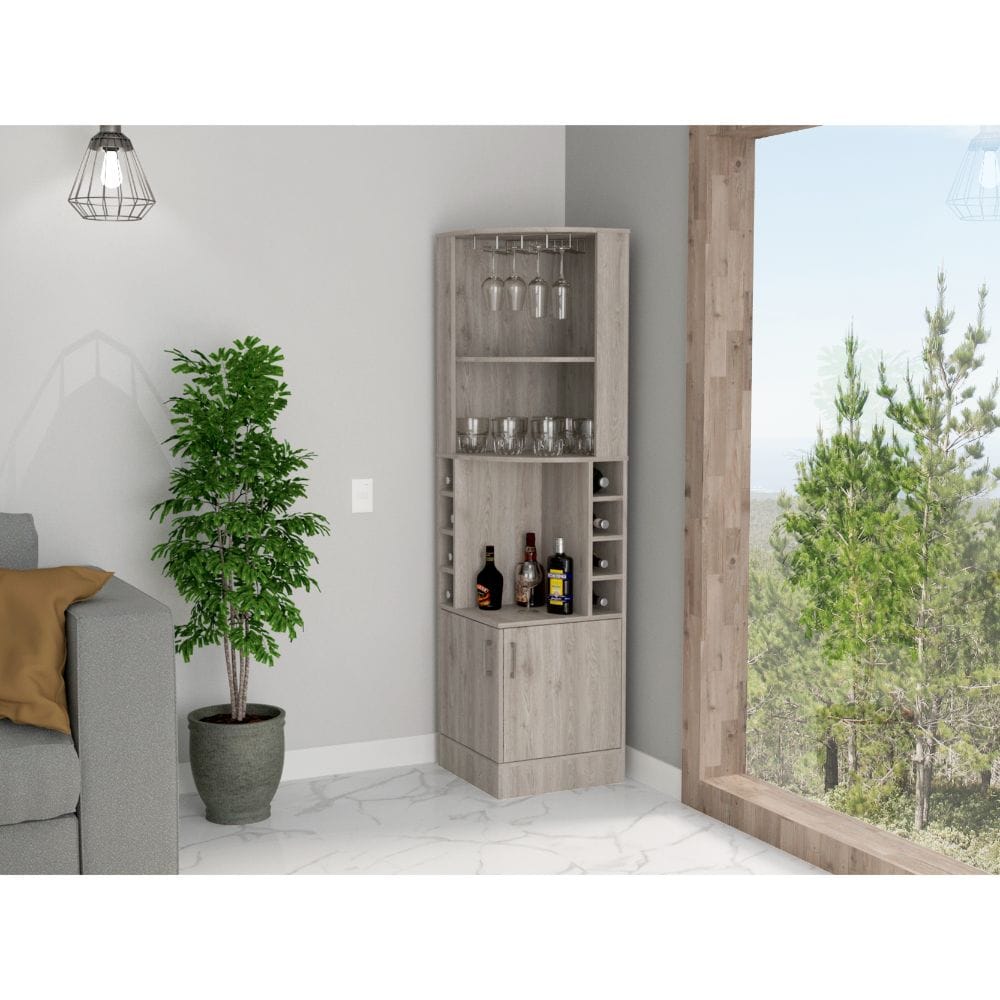 Light Gray Seattle Bar Cabinet - 8 Bottle Storage