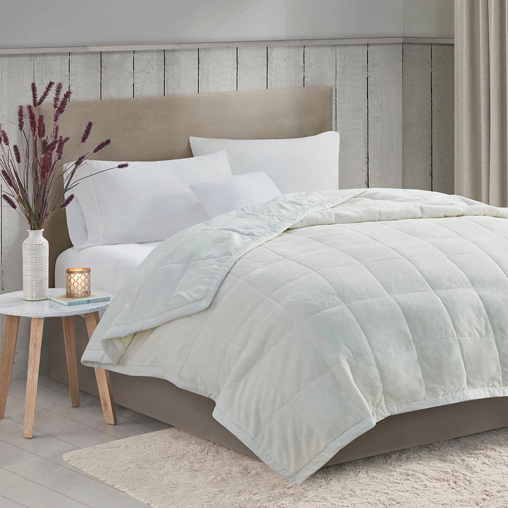 Soft Ivory Microfiber Reversible Blanket - Twin/Queen/King