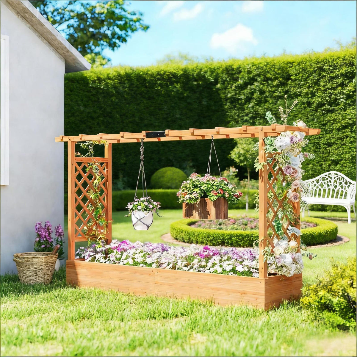 Wooden Planter Box with Trellis - Raised Garden Bed