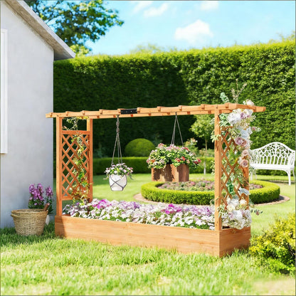 Wooden Planter Box with Trellis - Raised Garden Bed