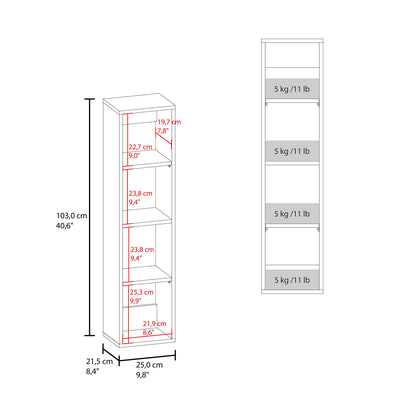 Tall White Wall Cabinet - 4 Shelves Bathroom Storage