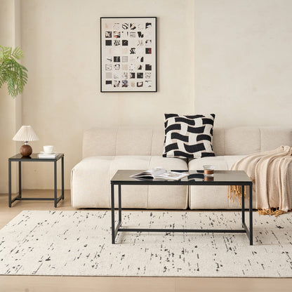 Black Glass CoffeeTable - Small Tea Table with Metal Legs for Living Room