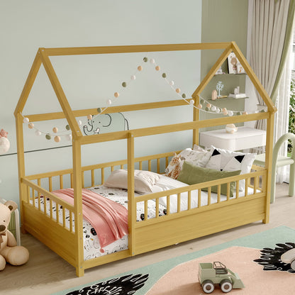 Twin Size Wooden House Bed Frame Natural Pine for Bedroom
