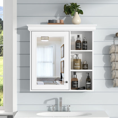 30'' White Wall Mounted Bathroom Cabinet with Mirror Storage