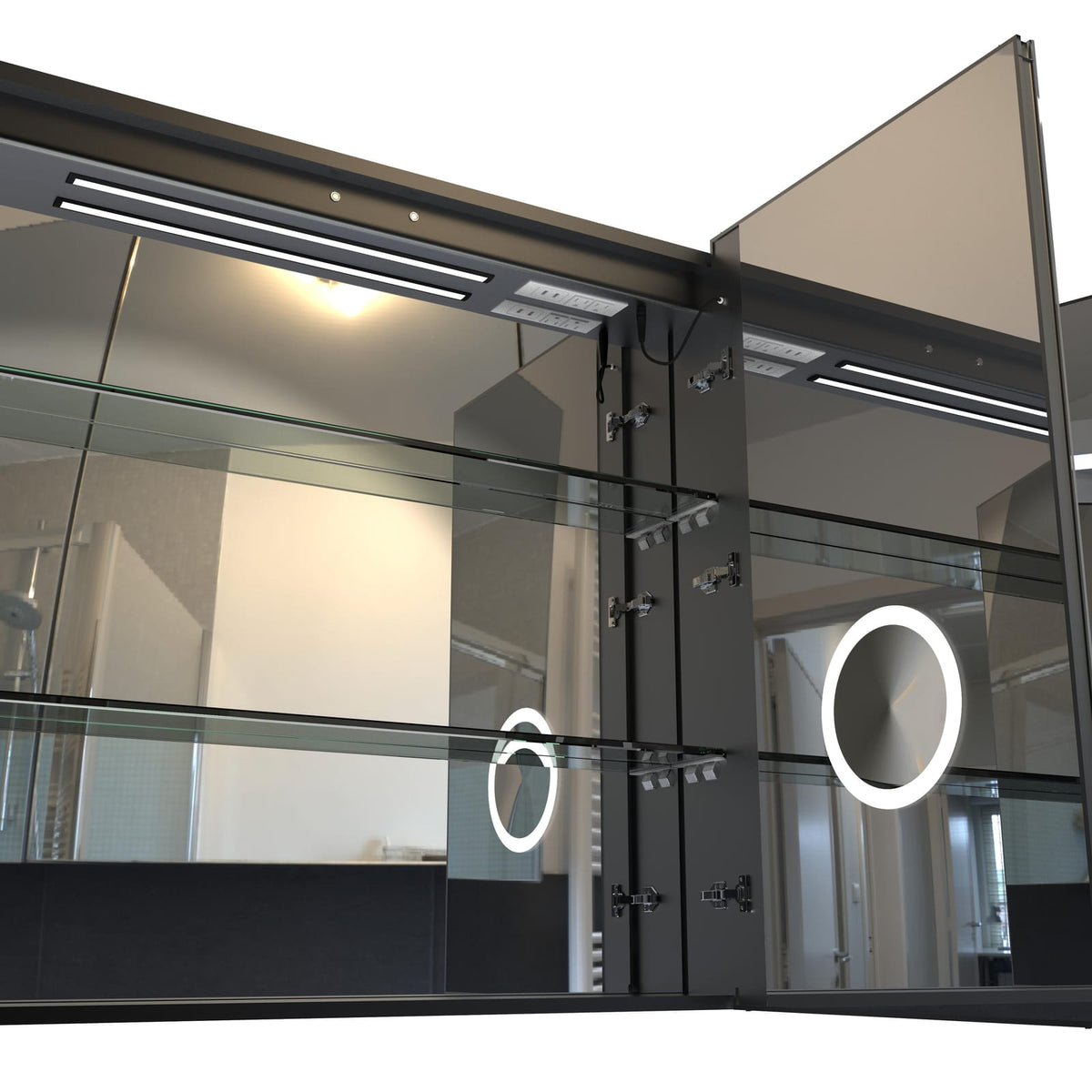 Matte Black Medicine Cabinet with Mirror - LED Light & Storage
