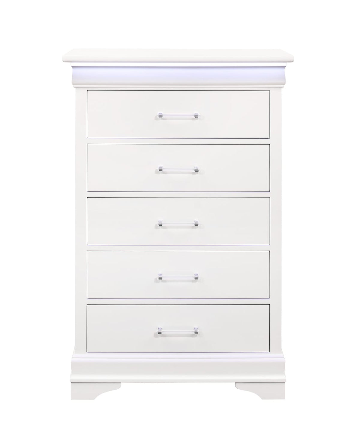 CHARLSTON White Chest with LED Lighting - 5 Drawers for Bedroom