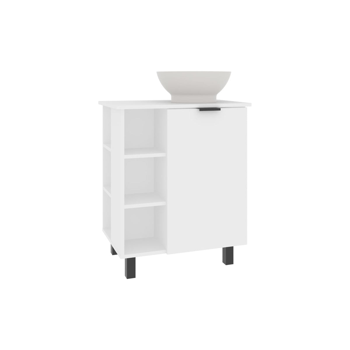 White Bathroom Vanity with Storage - MDF Vessel Sink