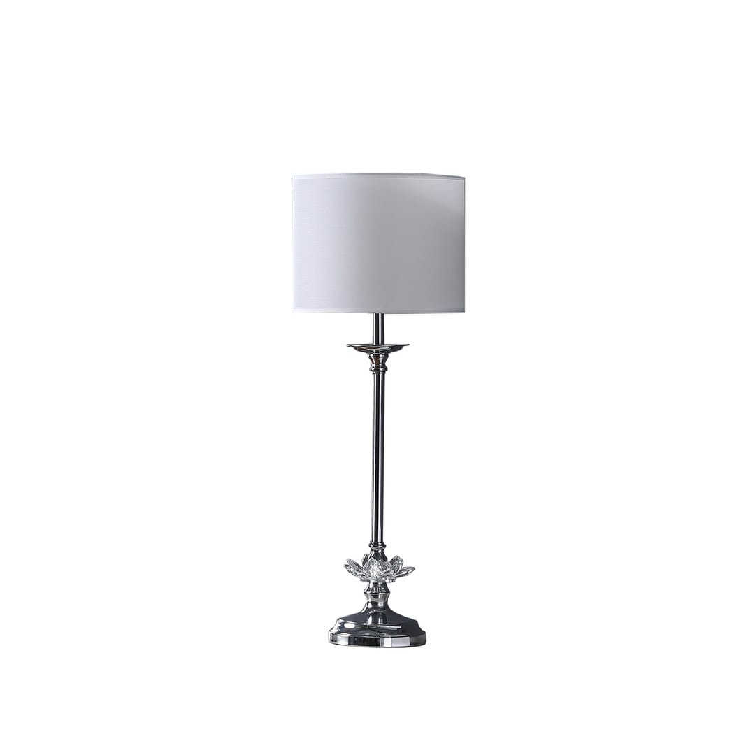 White Metal Table Lamp - Crystal Floral Shade
