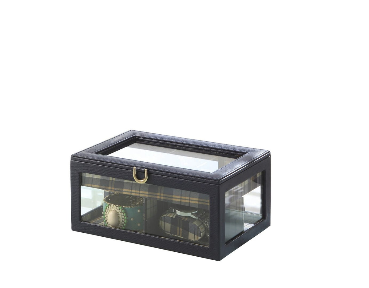 Blue Glass Jewelry Case Watch Display - 9.8" Long for Bedroom