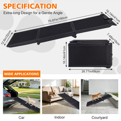 71 Inch Foldable Dog Ramp - Black Polypropylene Pet Ramp for SUVs & Trucks