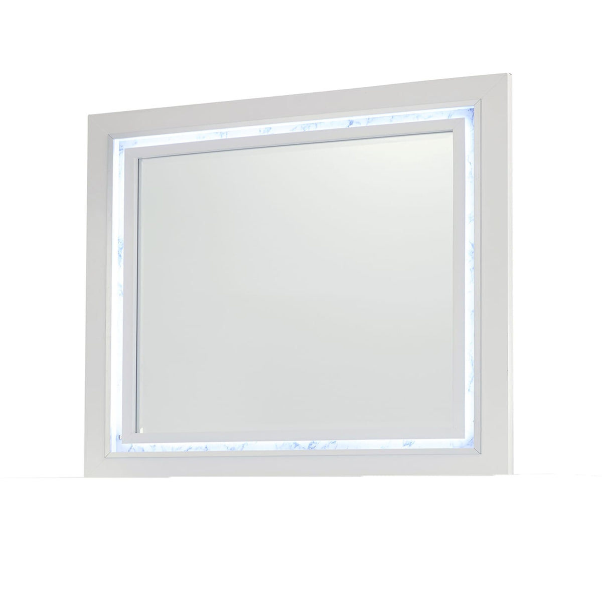 Modern White LED Vanity Mirror with Solid Wood Frame