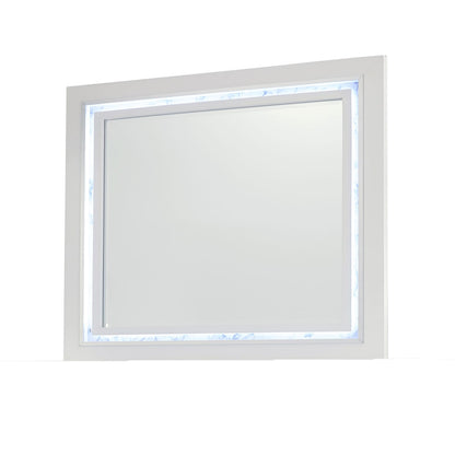 Modern White LED Vanity Mirror with Solid Wood Frame