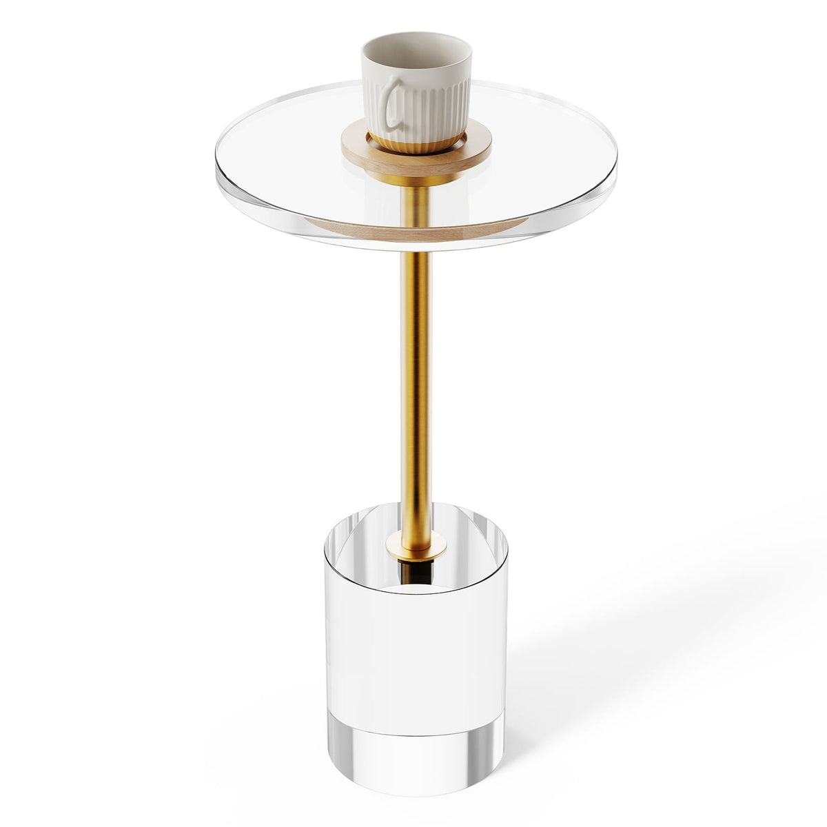 Clear Acrylic End Table - Gold & Clear, 11.9" Round for Living Room