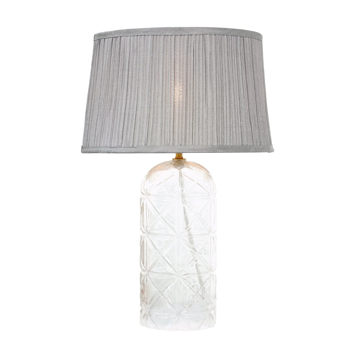 Clear Glass Table Lamp with Grey Shade - Modern Bedside Lighting
