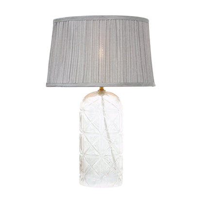Clear Glass Table Lamp with Grey Shade - Modern Bedside Lighting