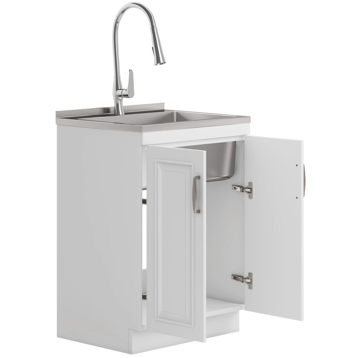 White Laundry Cabinet with Wood Sink - 24" Storage