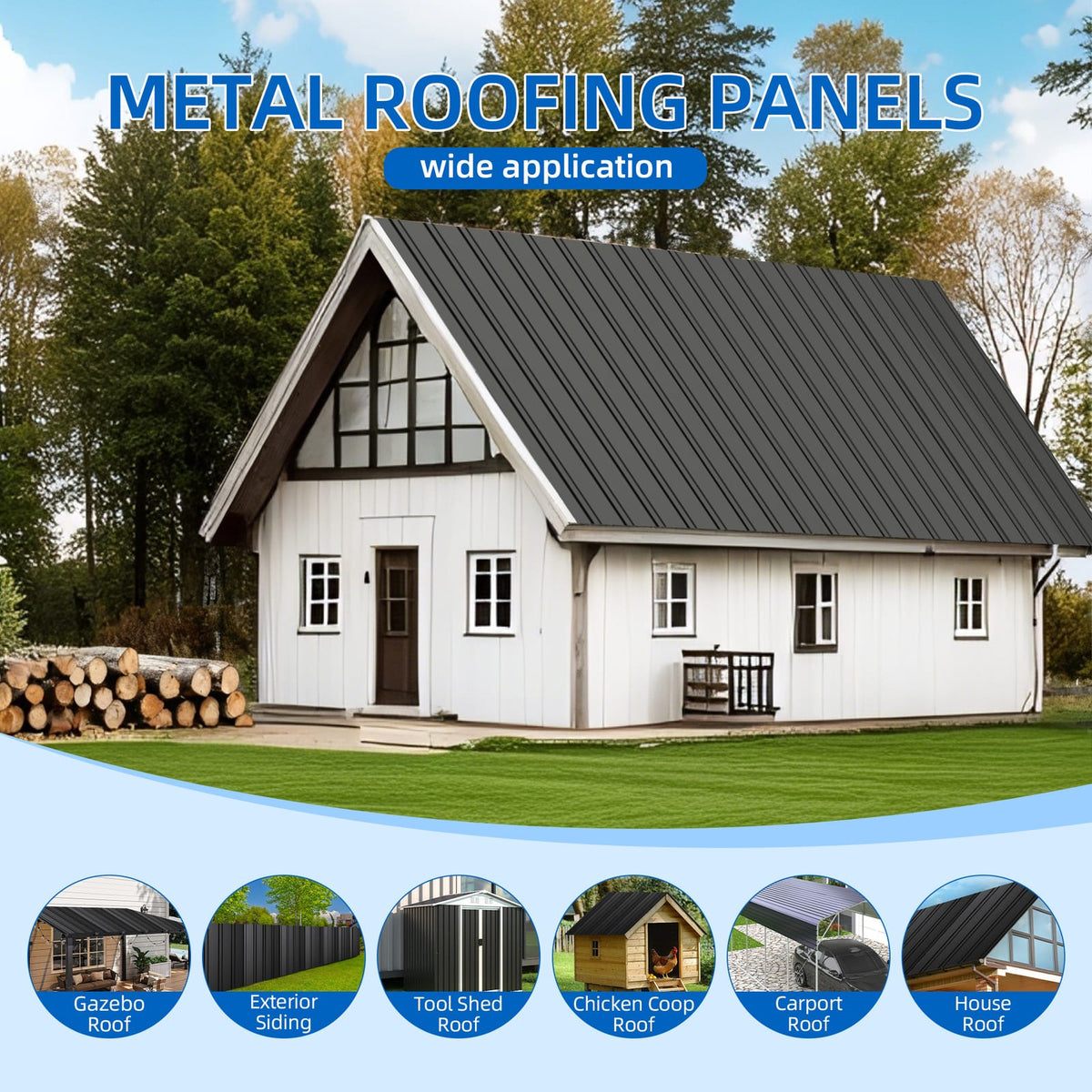 Grey Metal Roof Panels - 61 Inch Outdoor Deck Cover