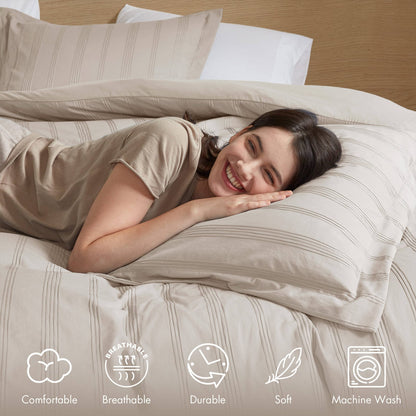 7-Piece Full Woven Striped Comforter Set - Neutral Bedding