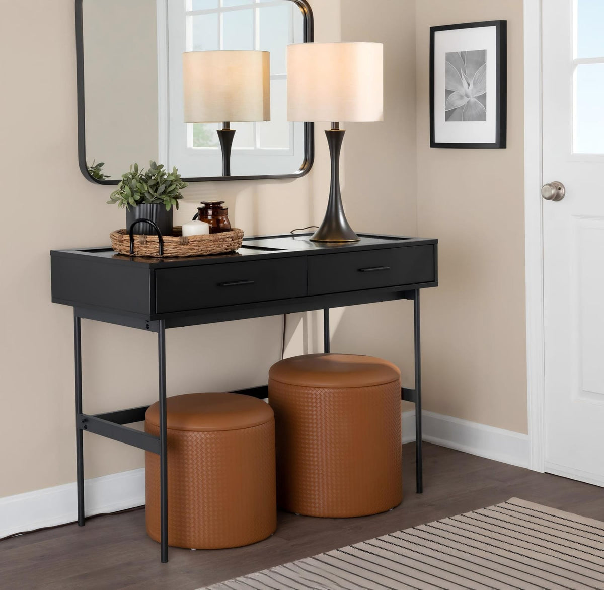 24" Contemporary Metal Table Lamp Set - Oil Rubbed Bronze & Linen