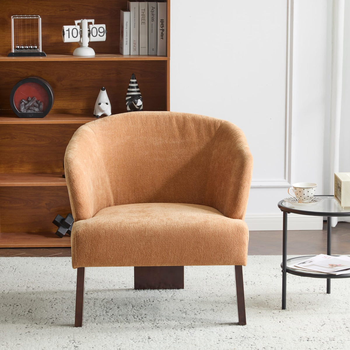 Pumpkin Orange Polyester Accent Chair - Small Modern Lounge Chair for Living Room