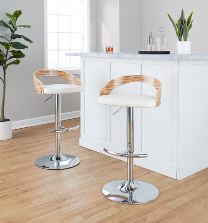 Adjustable Barstool Set - Chrome, White Faux Leather Dining Seating