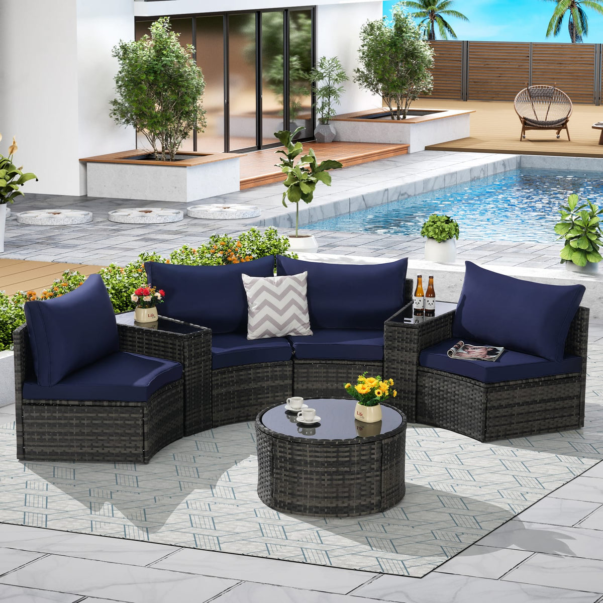 Dark Blue 7 Piece Patio Set - Outdoor Sofa Set
