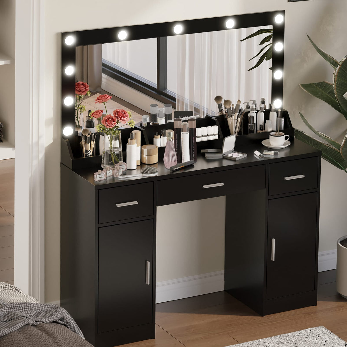 Black Particle Board Makeup Vanity Desk - 47.2" x 15.7" for Bedroom