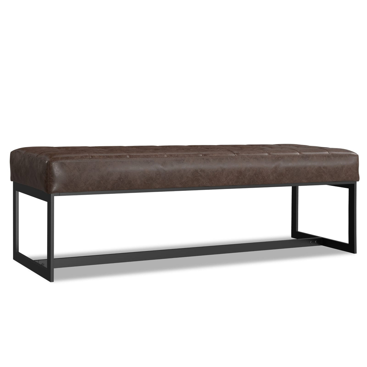 Brown Leather Ottoman Bench - 18" D x 56" W