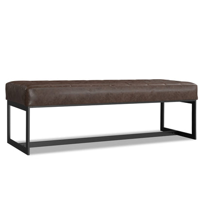 Brown Leather Ottoman Bench - 18" D x 56" W