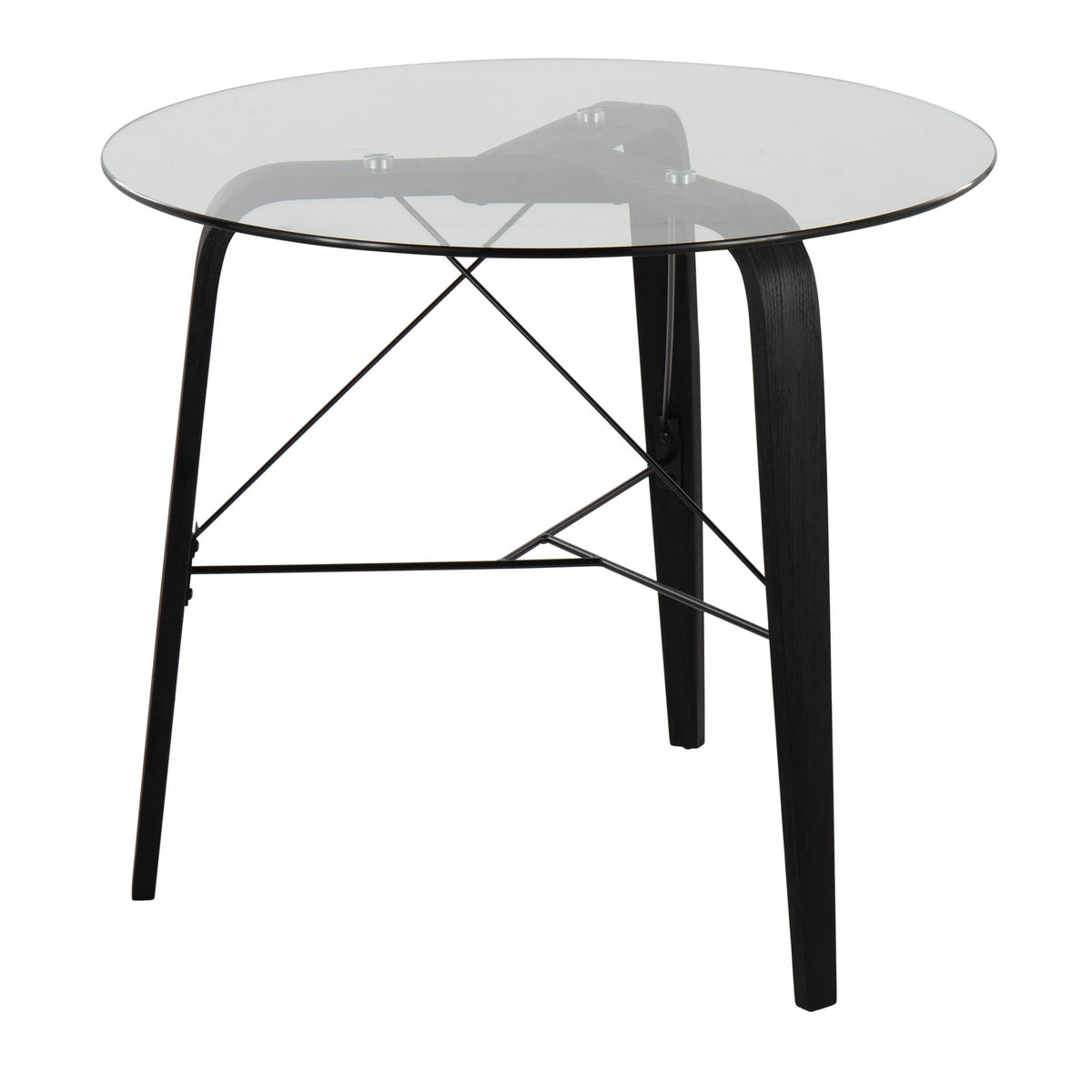 Mid-Century Modern Round Dining Table - Black Wood & Glass Top