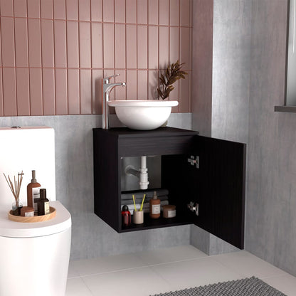 Black Floating Bathroom Vanity with Vessel Sink, Engineered Wood