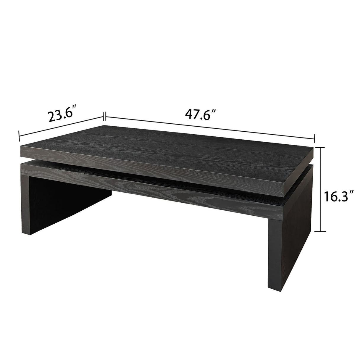 Living Room Antique Black Ash Wood Coffee Table - Rectangular Dining Table 47.6" L