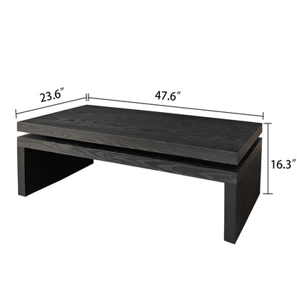 Living Room Antique Black Ash Wood Coffee Table - Rectangular Dining Table 47.6" L