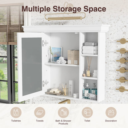 35'' White Wall Mounted Bathroom Storage Cabinet with Mirror Door - MDF
