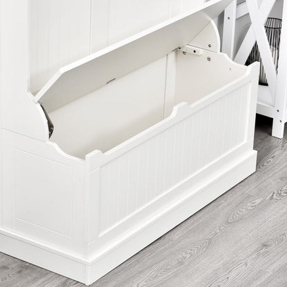 Living Room 3-in-1 Entryway Hall Tree - Cream White MDF Storage Bench with Coat Hooks