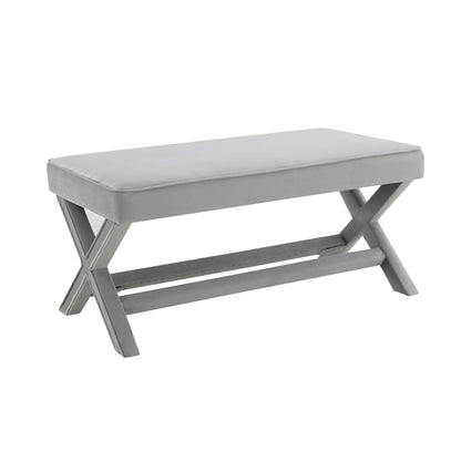 Light Grey Wood Ottoman Bench - Modern Living Room Accent