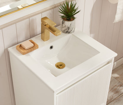 White Solid Wood Bathroom Vanity with Storage