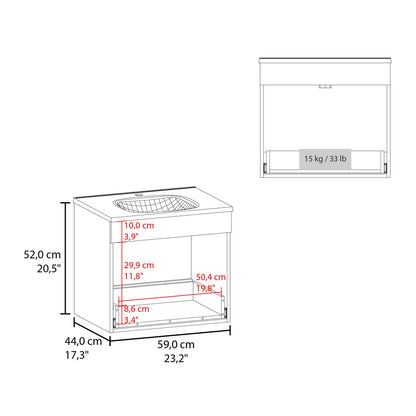 White Bathroom Vanity with Two Drawers & Open Shelf - MDF Storage