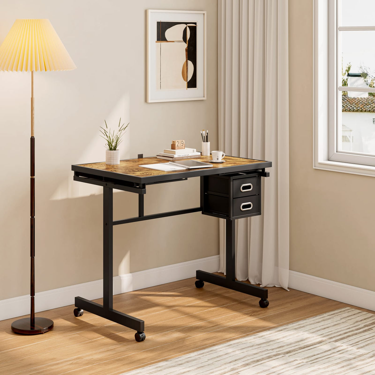 Black Jigsaw Puzzle Table with Storage Drawers