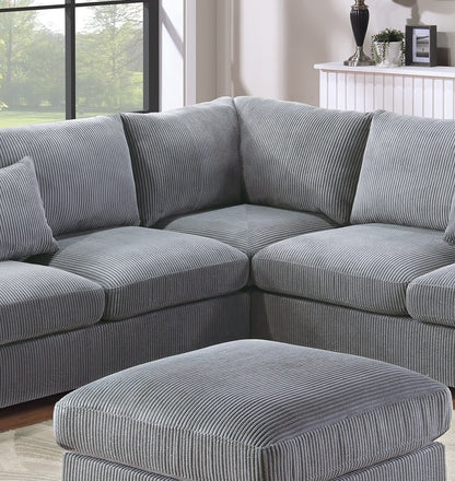 L-Shaped Corduroy Sofa - Fog Color, 5 Seats for Living Room