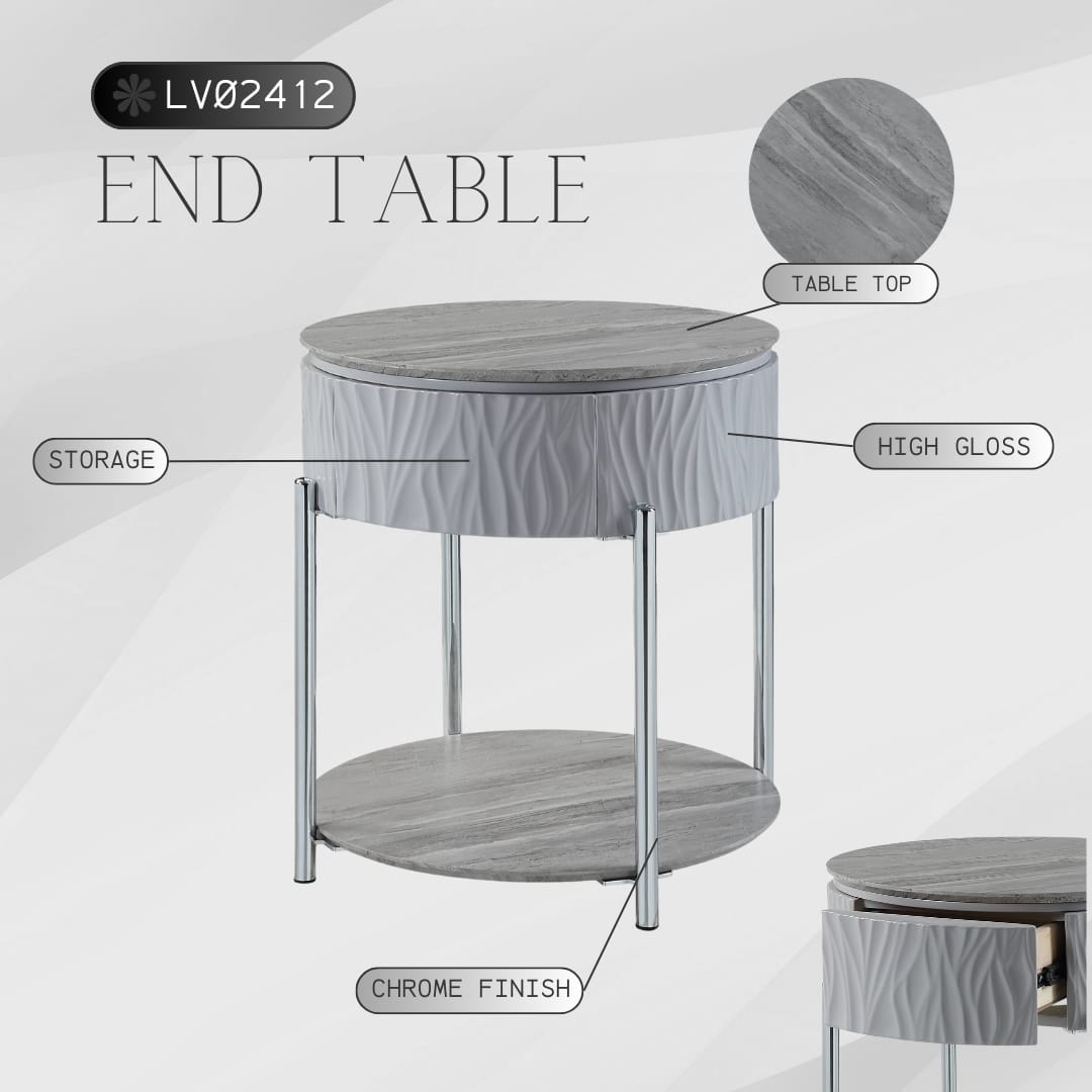 Gray End Table with Storage Drawer - 16x47 Inches for Living Room